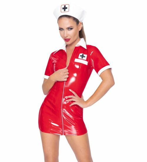 Rood lak verkleed verpleegster kleed.