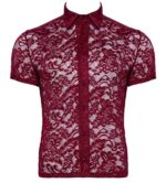 Chemise homme transparente en dentelle rouge foncé – Image 5