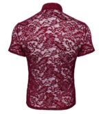 Chemise homme transparente en dentelle rouge foncé – Image 6