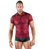 Chemise homme transparente en dentelle rouge foncé – Image 2