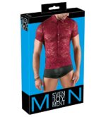 Chemise homme transparente en dentelle rouge foncé – Image 4