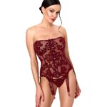 Strapless jarretelkorset bordeaux kleur