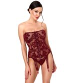 Strapless jarretelkorset bordeaux kleur