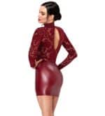 Bordeaux Mini Jurk met Transparante Top en Choker - Afbeelding 3