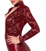 Bordeaux Mini Jurk met Transparante Top en Choker - Afbeelding 4