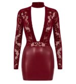 Bordeaux Mini Jurk met Transparante Top en Choker - Afbeelding 6