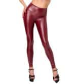 Wetlook legging met rits in Bordeaux kleur