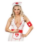 Tenue d’infirmière sexy blanche et rouge avec jarretelles – Image 3
